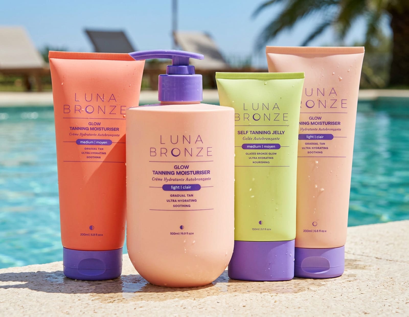 Image of An image of bottles beside a pool