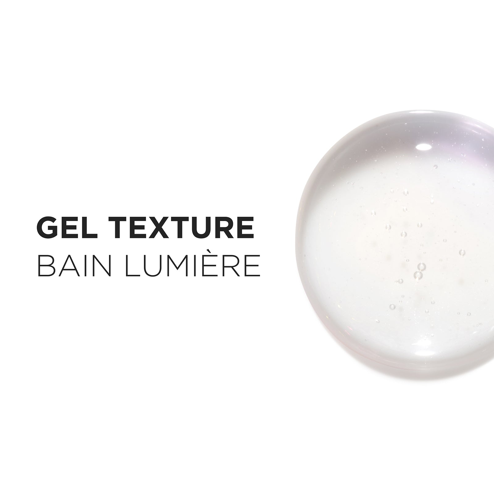 Image of Gel texture with 'Bain Lumiere' text on a white background