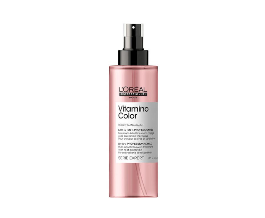 A bottle of l'oréal professionnel serie expert vitamino color hair product.