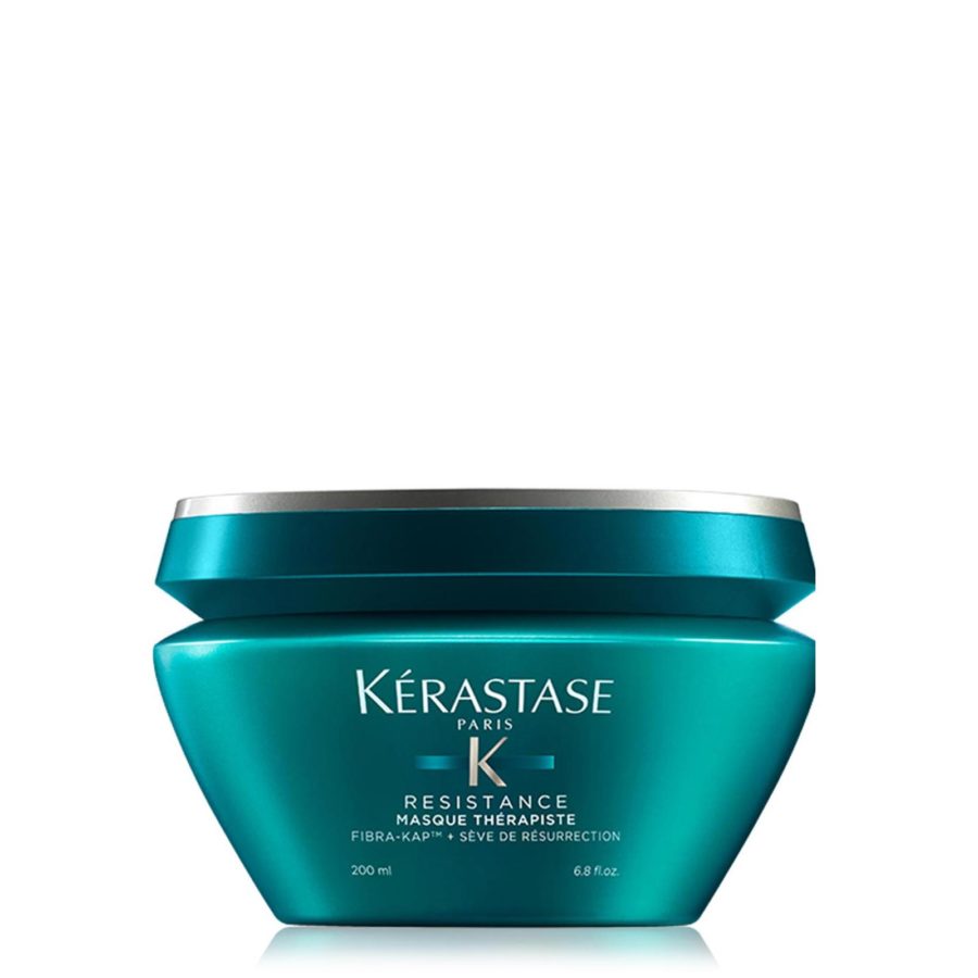 A jar of kérastase resistance hair mask against a white background.