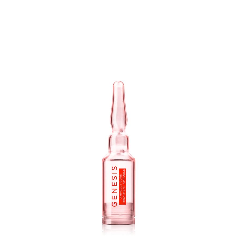 A single scalpcare ampoule with a red label, isolated on a white background.