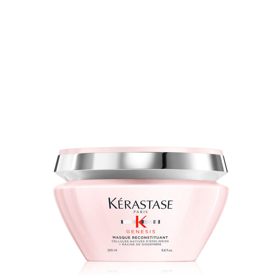 A jar of kérastase paris genesis hair mask against a white background.