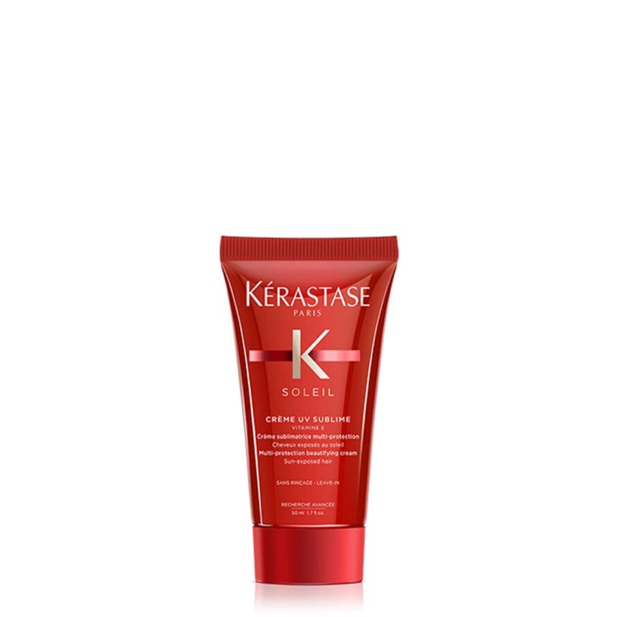 A tube of kérastase soleil hair cream against a white background.