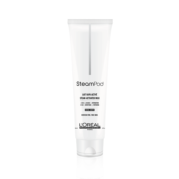 A l'oréal professionnel steampod hair product tube against a white background.