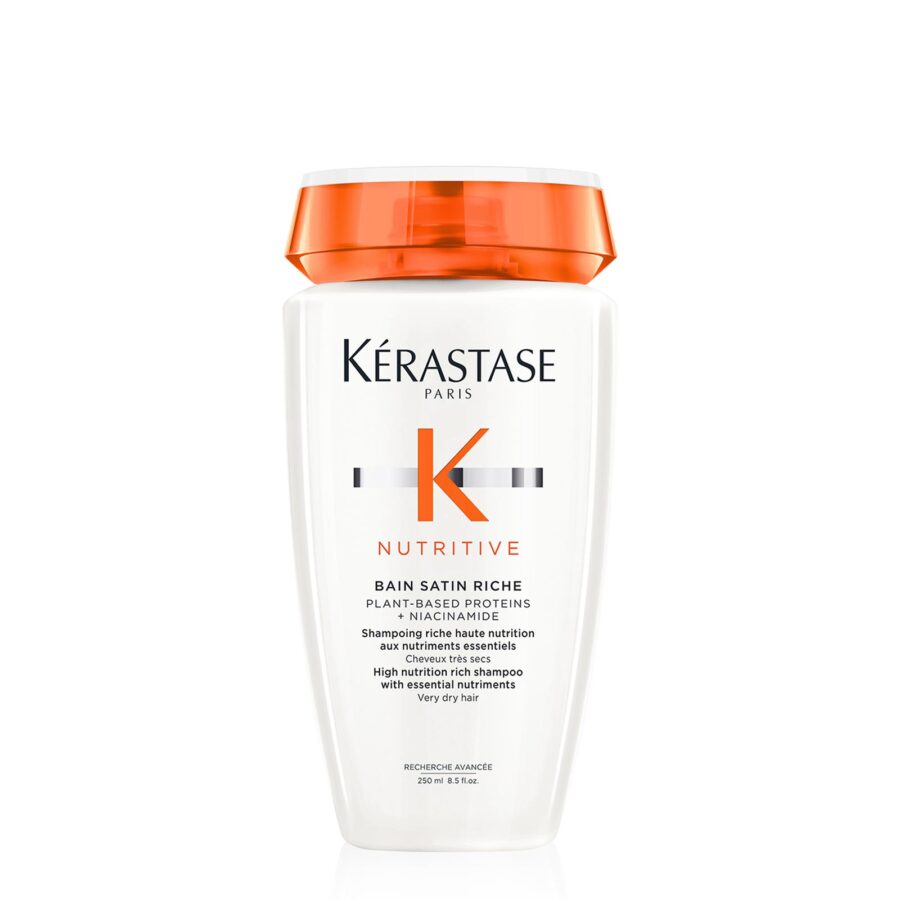 Bottle of kérastase nutritive bain satin riche shampoo for very dry hair.