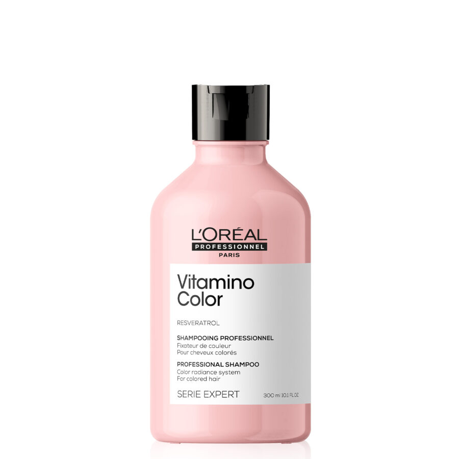 A bottle of l'oréal professionnel vitamino color shampoo for colored hair.