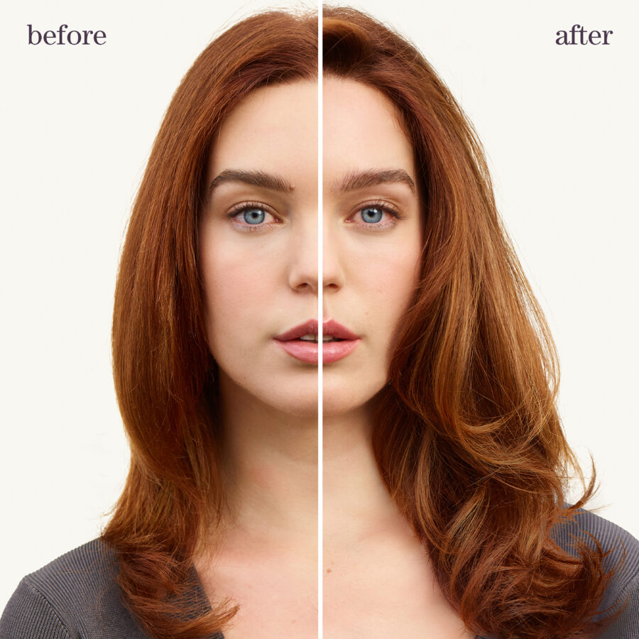 an image of a model with the before and after use of the hydrate sheer routine