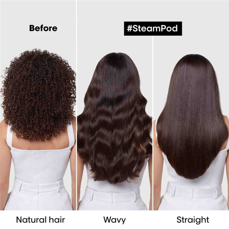 different hair texture, very curly. after using the steampod 4