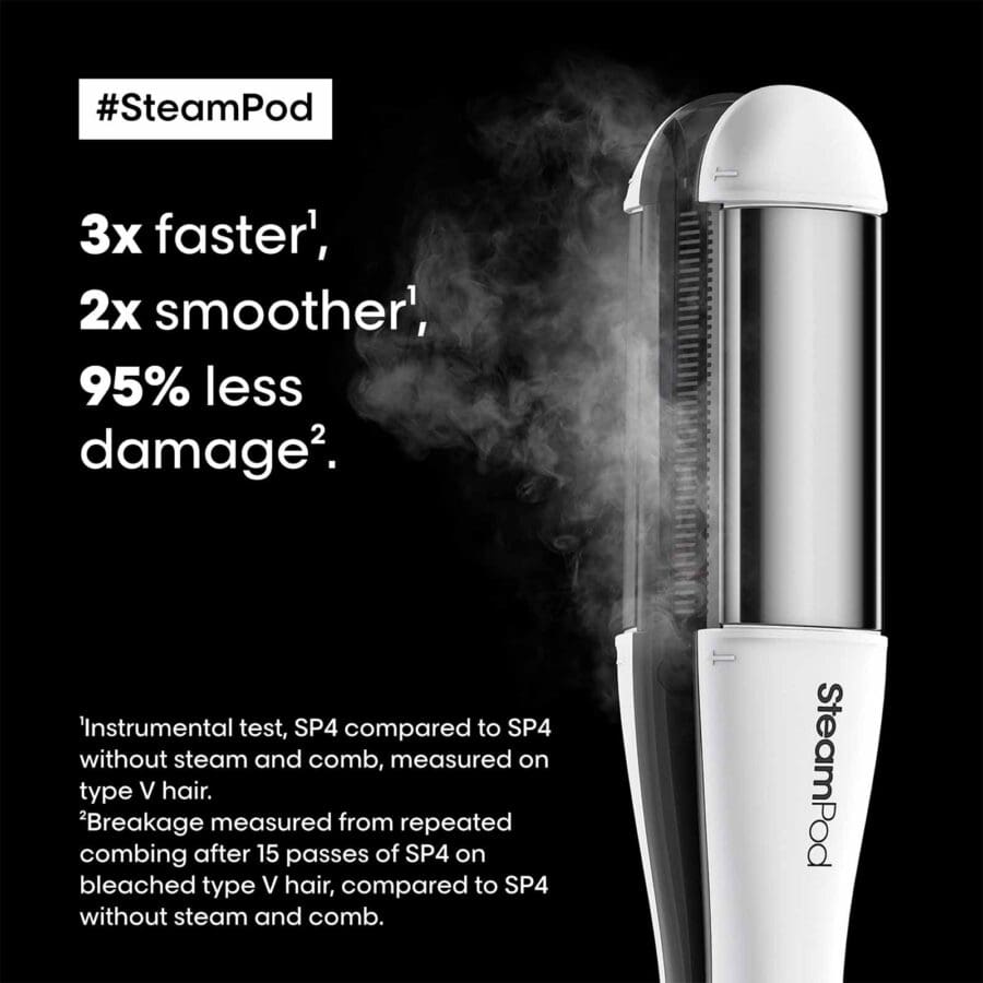 steampod 4 benefits, 3x faster, 2x smoother, 95% less damage