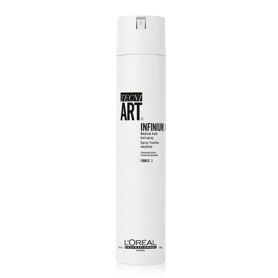 Infinium 3 medium hold hairspray found at Pomme Salon