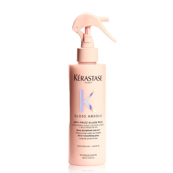 Product shot of Kérastase's Gloss Absolu Glaze Milk spray bottle