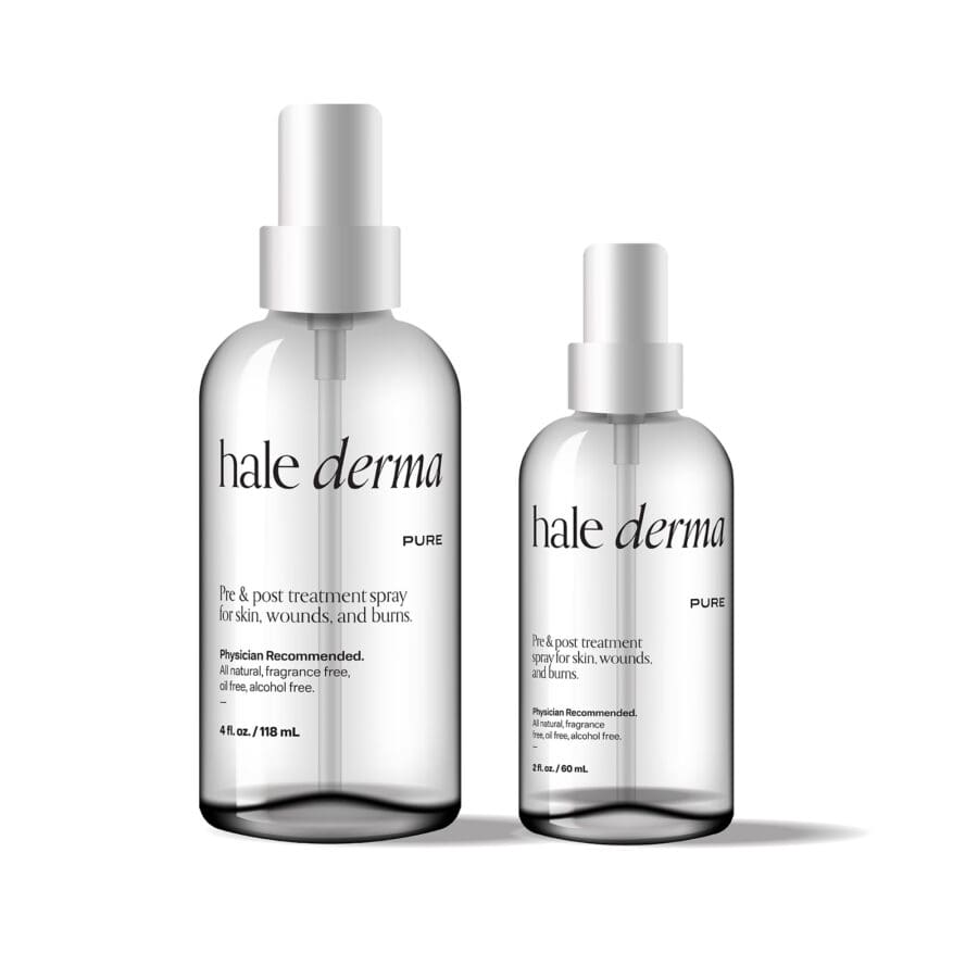 Side by side of 4oz and 2oz bottles of Hale Derma Pure Spray